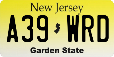 NJ license plate A39WRD