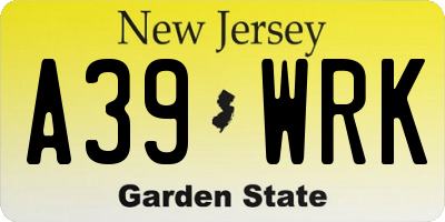 NJ license plate A39WRK