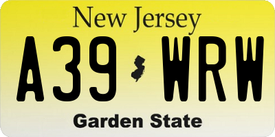 NJ license plate A39WRW