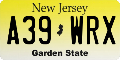 NJ license plate A39WRX