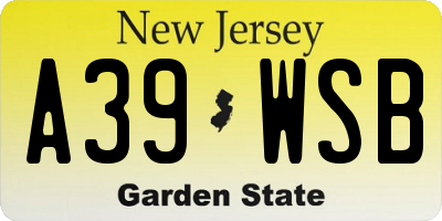 NJ license plate A39WSB