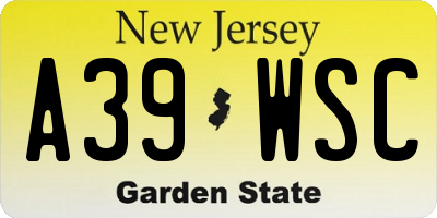 NJ license plate A39WSC