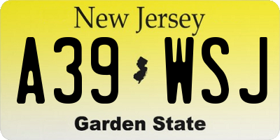NJ license plate A39WSJ