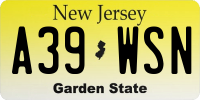 NJ license plate A39WSN