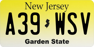 NJ license plate A39WSV
