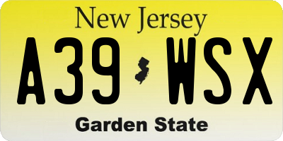 NJ license plate A39WSX