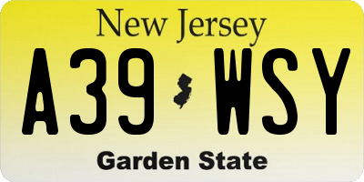 NJ license plate A39WSY