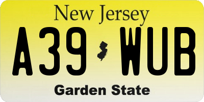 NJ license plate A39WUB