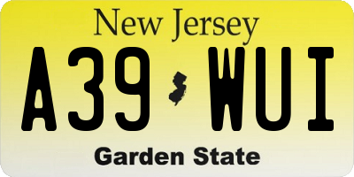 NJ license plate A39WUI