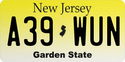 NJ license plate A39WUN