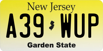 NJ license plate A39WUP