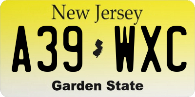 NJ license plate A39WXC