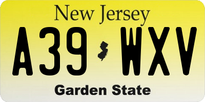 NJ license plate A39WXV