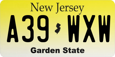 NJ license plate A39WXW