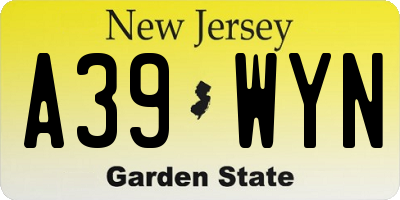 NJ license plate A39WYN