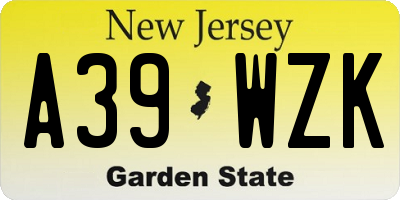NJ license plate A39WZK