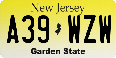 NJ license plate A39WZW