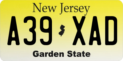 NJ license plate A39XAD