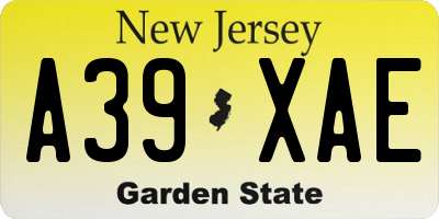 NJ license plate A39XAE