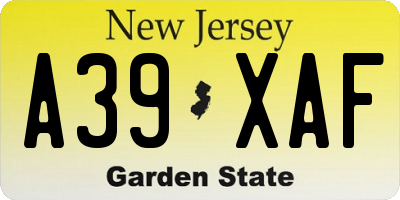 NJ license plate A39XAF