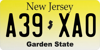 NJ license plate A39XAO