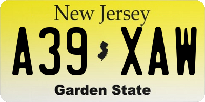 NJ license plate A39XAW