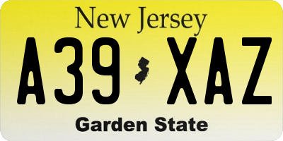 NJ license plate A39XAZ
