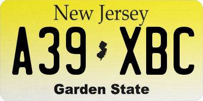NJ license plate A39XBC