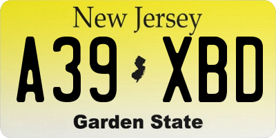 NJ license plate A39XBD