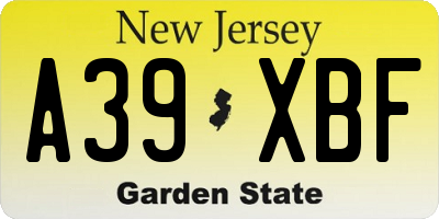 NJ license plate A39XBF