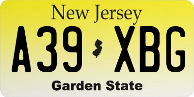 NJ license plate A39XBG