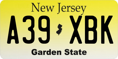 NJ license plate A39XBK