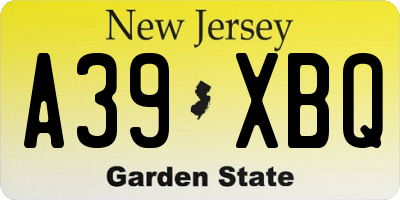 NJ license plate A39XBQ