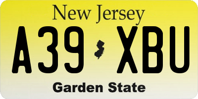 NJ license plate A39XBU
