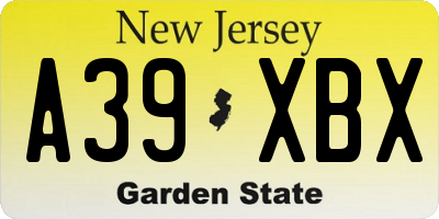 NJ license plate A39XBX