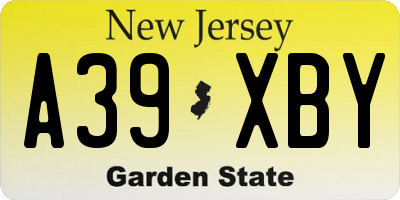 NJ license plate A39XBY