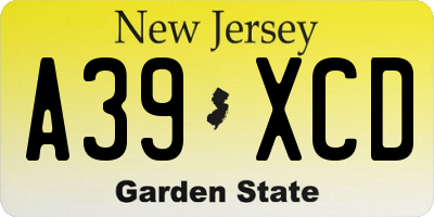 NJ license plate A39XCD