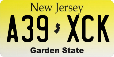 NJ license plate A39XCK