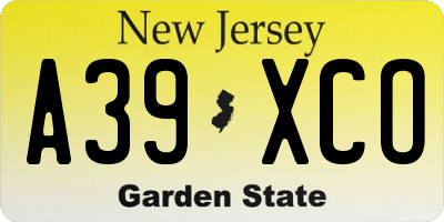 NJ license plate A39XCO