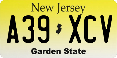 NJ license plate A39XCV