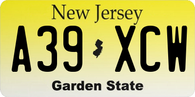 NJ license plate A39XCW