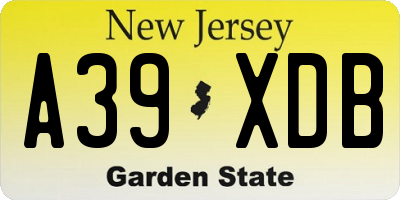 NJ license plate A39XDB