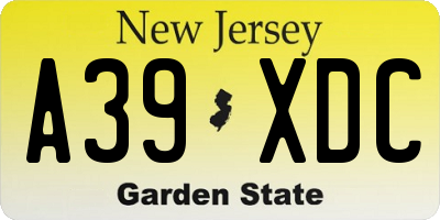 NJ license plate A39XDC