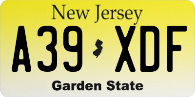 NJ license plate A39XDF
