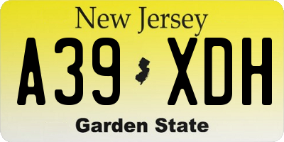 NJ license plate A39XDH