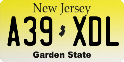 NJ license plate A39XDL