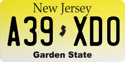 NJ license plate A39XDO