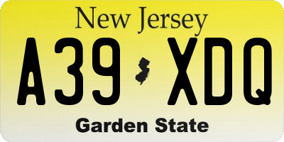 NJ license plate A39XDQ