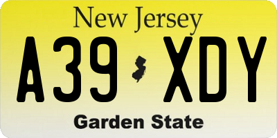 NJ license plate A39XDY
