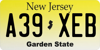NJ license plate A39XEB